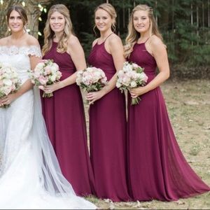 Levkoff Chiffon A Line Bridesmaid Gown -Wine